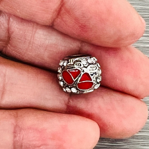 Silver plated red enamel paved BELLS 🔔 Bracelet charm - Picture 5 of 7